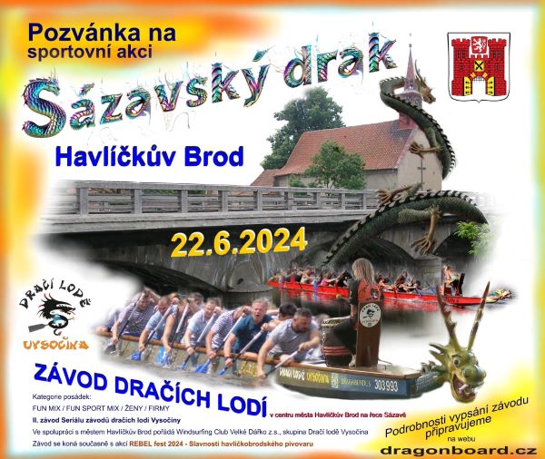 Pozvánka na závod dračích lodí -  Sázavský drak  Havlíčkův Brod