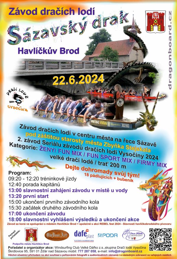 Plakát akce Sázavský drak závod dračích lodí Plakát akce Sázavský drak závod dračích lodí